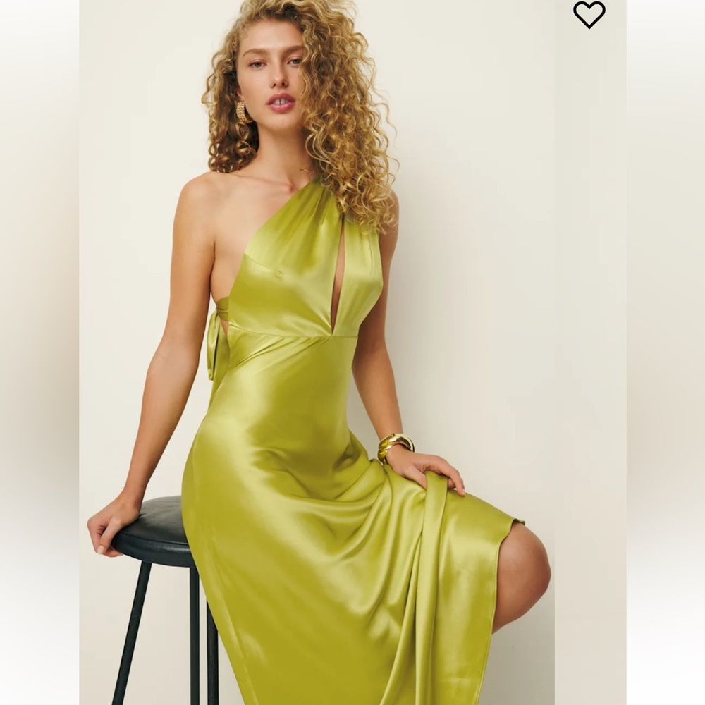 NWT Reformation Dasha Silk Midi Dress in Algae Bloom Size 4